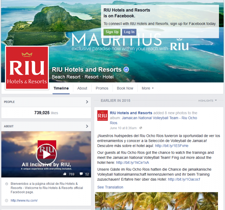 Page FB de RIU