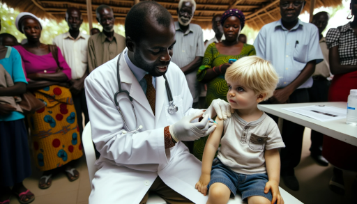 Image générée par Dall-e 3 via chatGPT, d'un docteur administrant un vaccin à un enfant